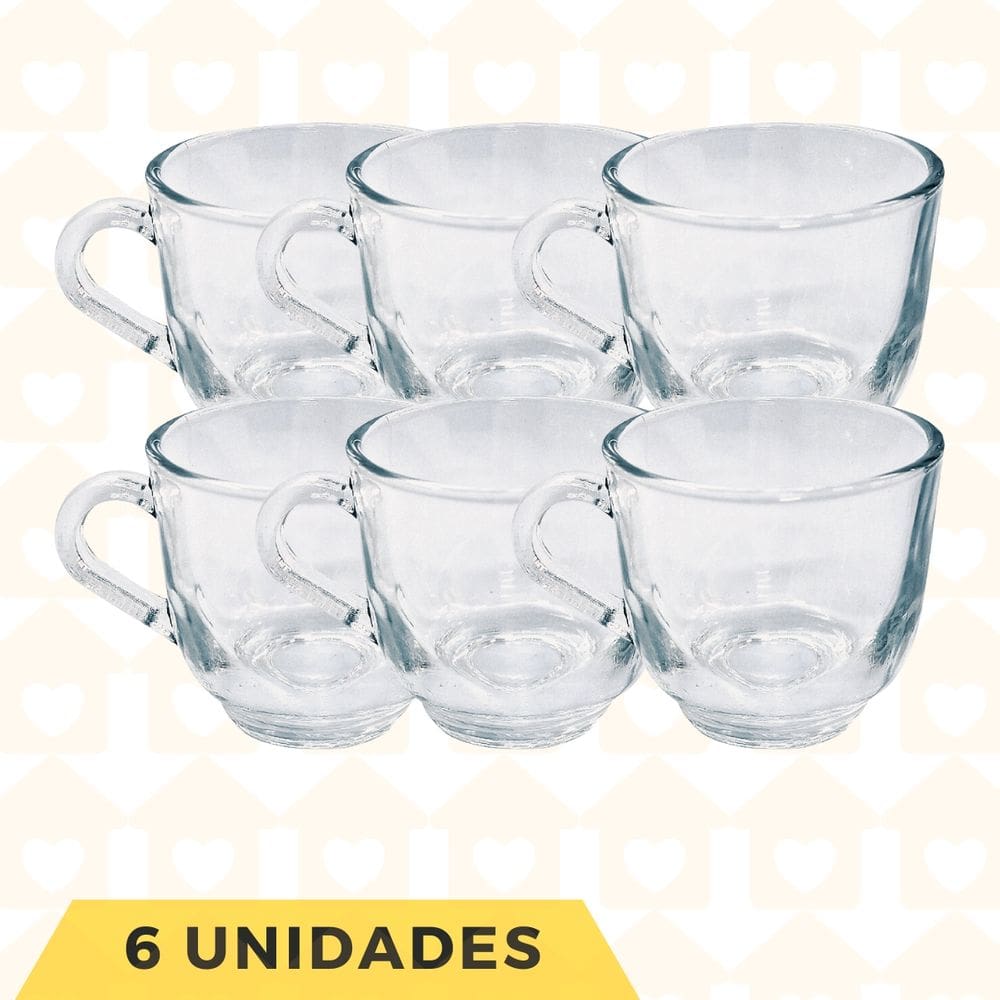Jogo 6 Xícaras Chá Vidro Resistente 150ML Mesa Posta Café