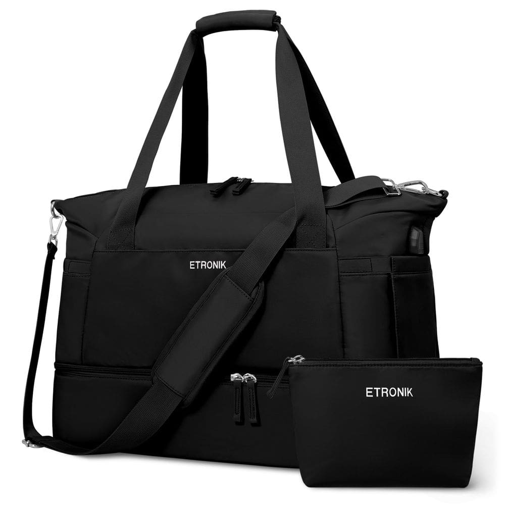 Bolsa de ginástica ETRONIK para mulheres 47L com compartimento para sapatos preta