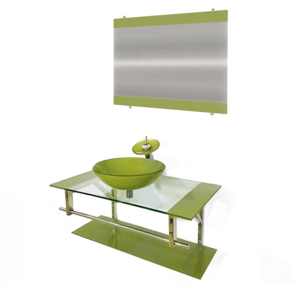 Gabinete De Vidro 60Cm Iq Inox Com Cuba Redonda Verde Oliva