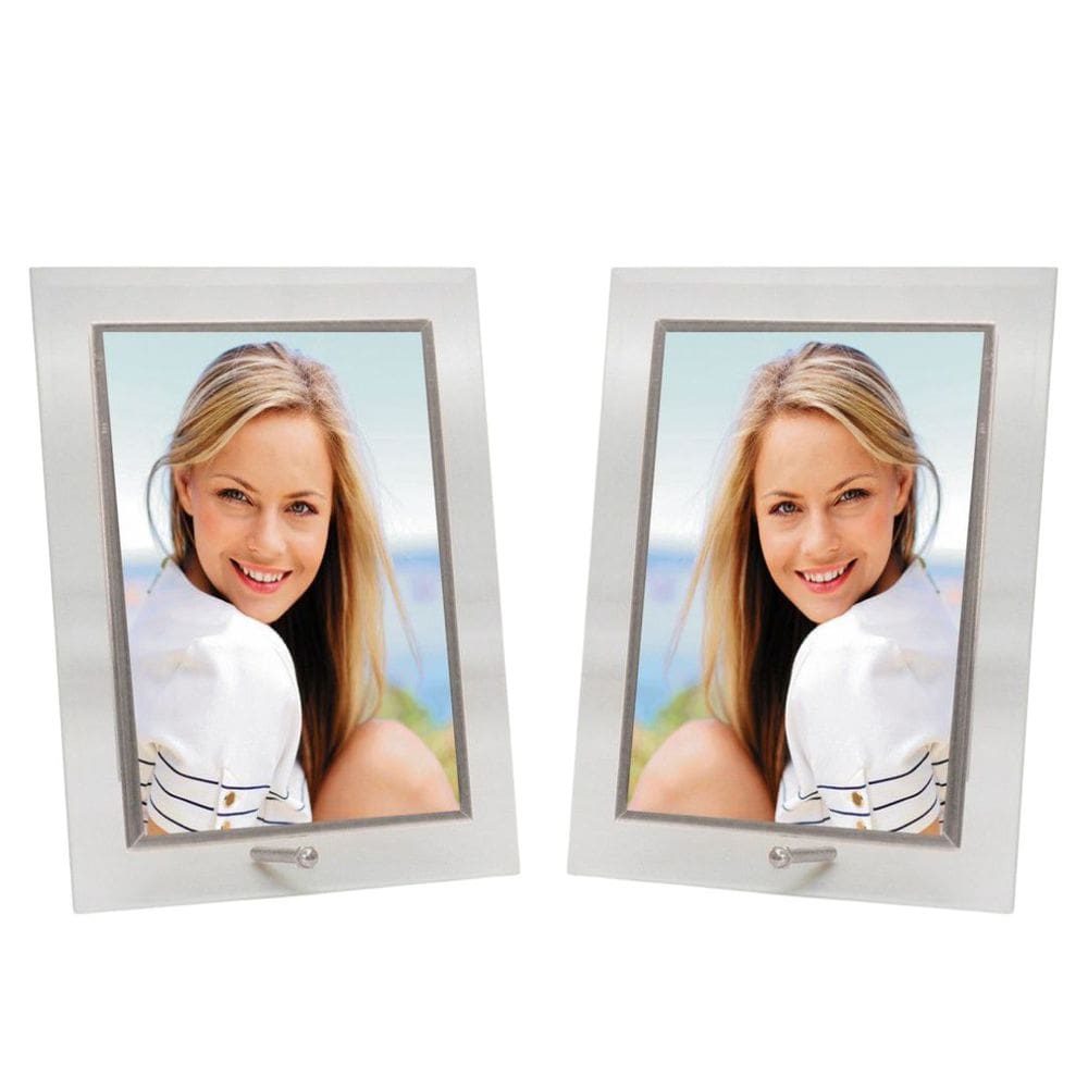Conjunto 2 Porta-Retratos Vidro Reto Prime Borda Prata 10x15 Vertical – Tuut