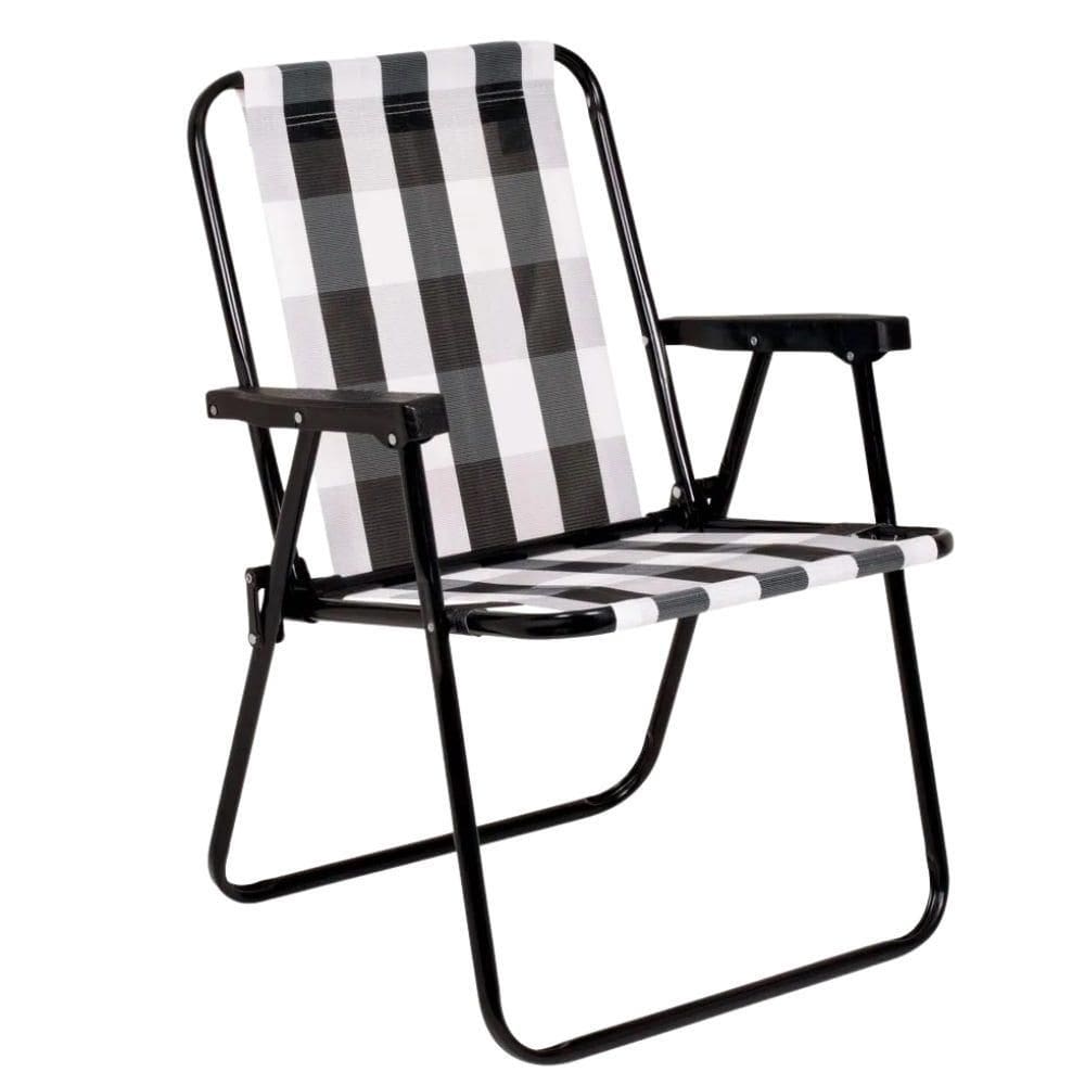 Cadeira de Praia Alta de Aço Pintado Xadrez Preto e Branco 002583 BEL