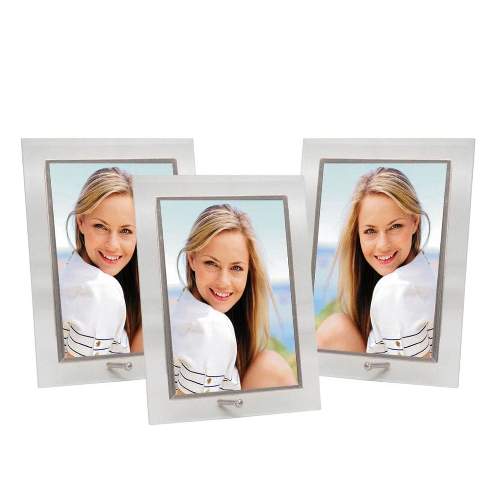 Conjunto 3 Porta-Retratos Vidro Reto Prime Borda Prata 10x15 Vertical – Tuut