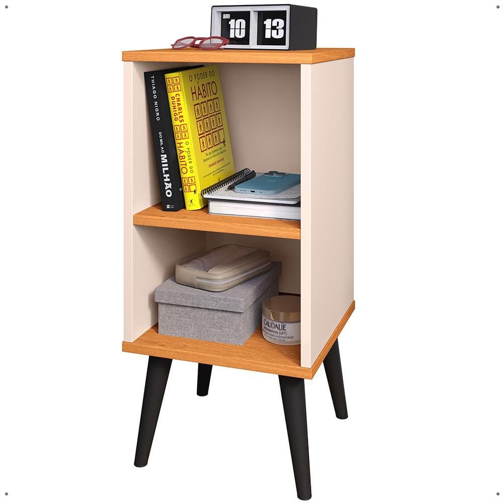 Mesa Cabeceira Charme Mesinha Lateral Cama Box Nicho Prateleira Organizadora Decoração Quarto Off White/Cinamomo - Lojas RPM