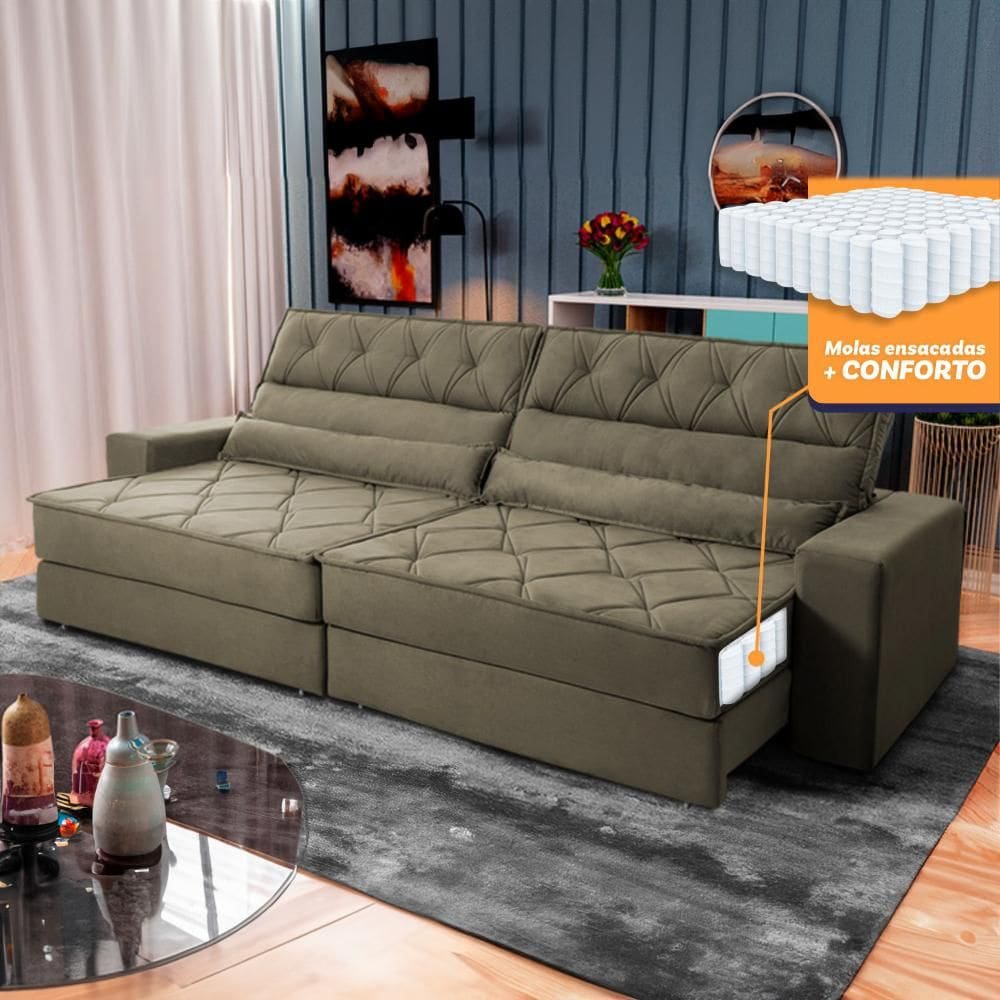 Sofá Retrátil Reclinável 2,30m Albany Suede Velut Tabaco Molas Ensacadas - King House
