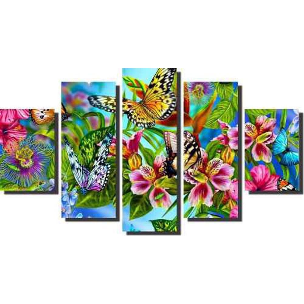 Quadro Decorativo Borboleta Flores 5 Peças Para Sala,Quarto