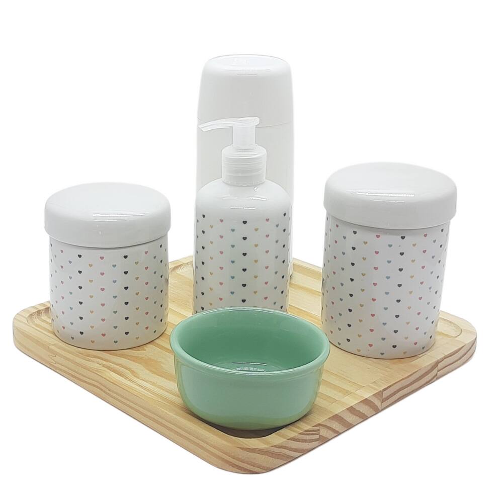 Kit higiene Poá 6 pçs - Molh. verde - Porcelana e Bdj Pinus
