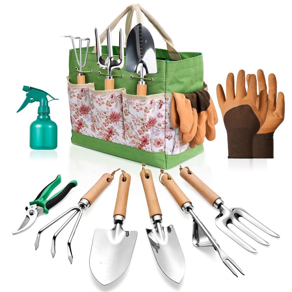 Conjunto de ferramentas de jardinagem VOIDAY 9 peças de aço inoxidável com bolsa
