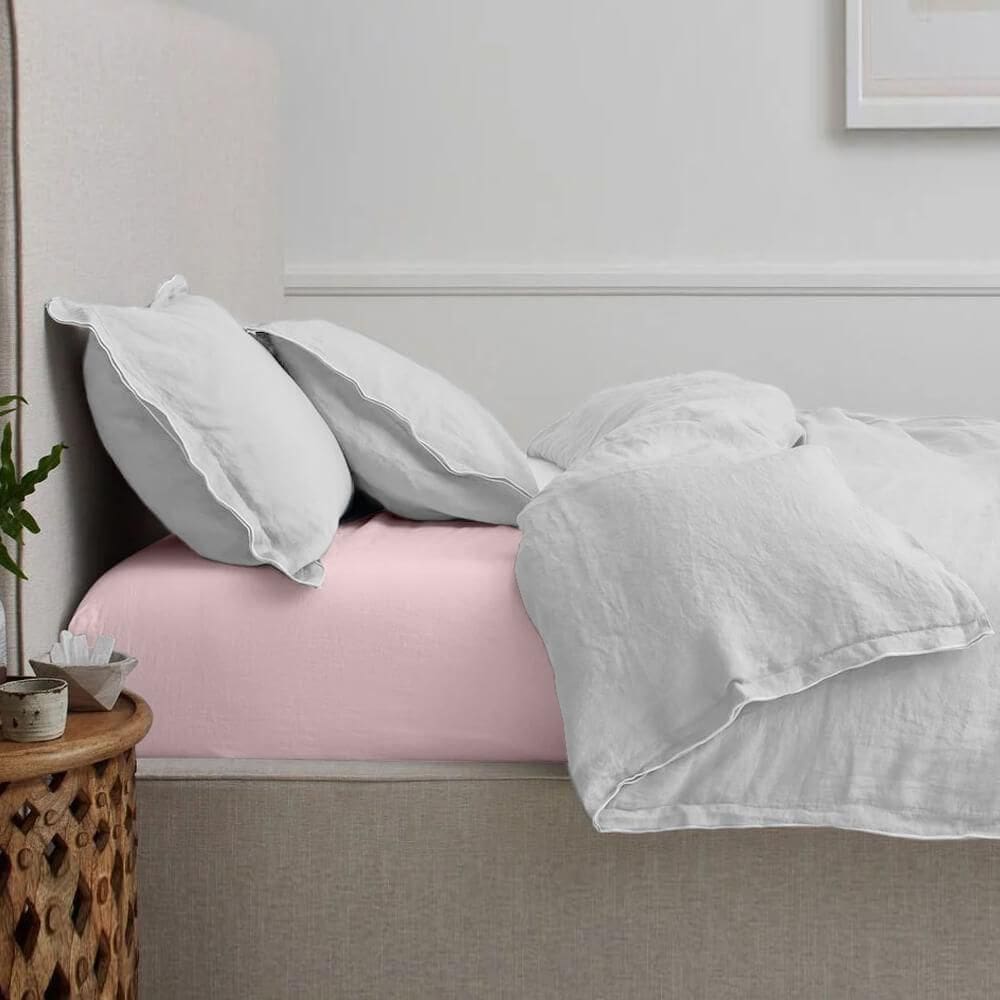 Lençol Casal Elástico 150 Fios Algodão Premium Rosa Claro