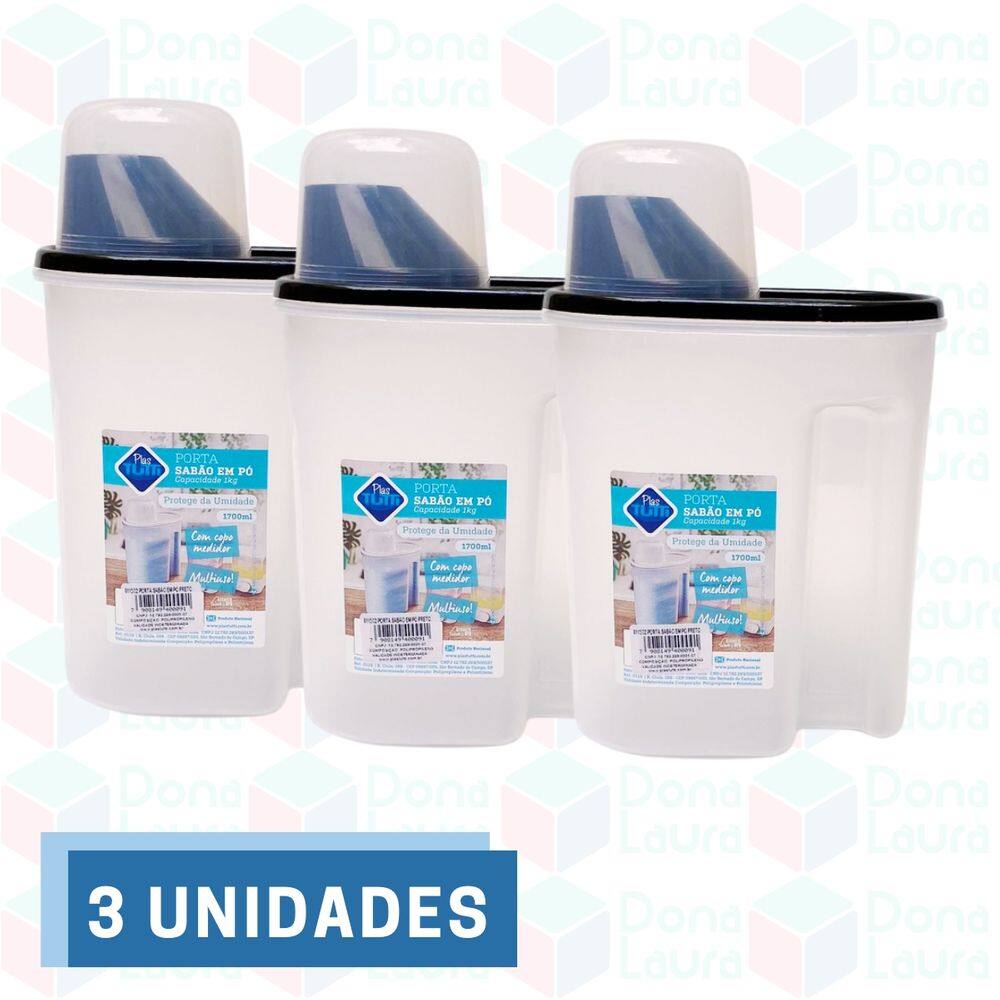 3 Porta Grãos com Copo Medidor Multifuncional Sabão em Pó