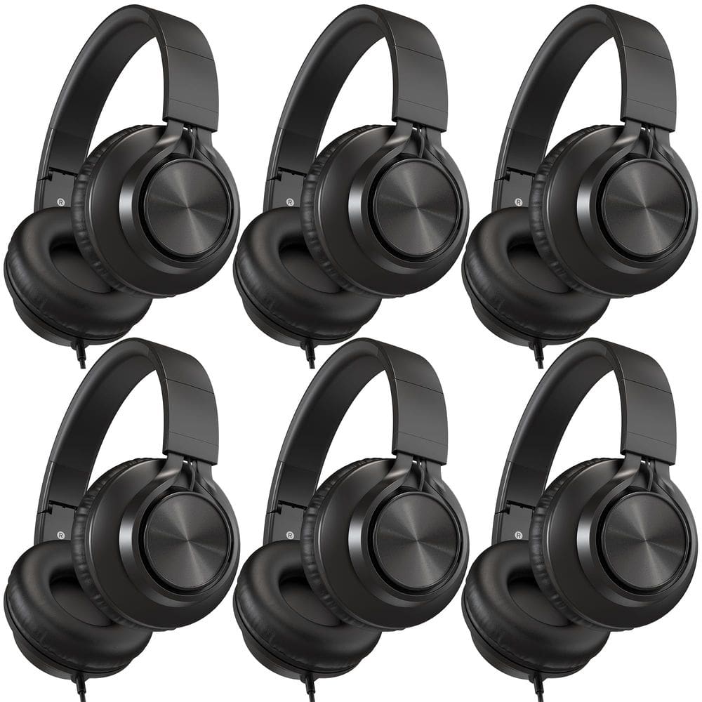 Fones de ouvido AILIHEN A8 com fio para crianças com microfone, pacote com 6 unidades, pretos