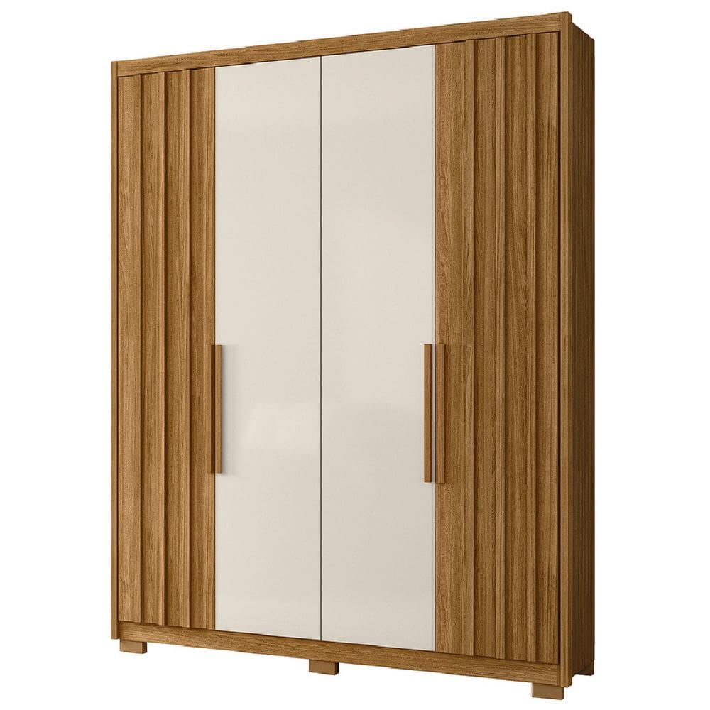 Guarda Roupas Solteiro Ripado 4 Portas 3 Gavetas Califórnia Madeirado / Off White Moval