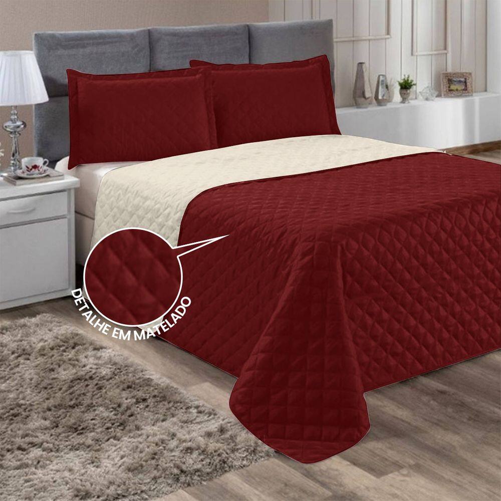 Kit com Cobre Leito Roma Colcha Casal Queen 3 Pçs Matelado