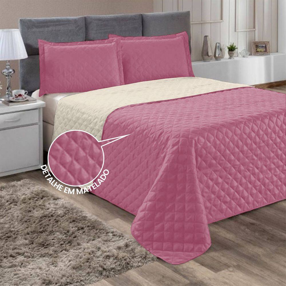 Kit com 3 pçs Cobre Leito Colcha Roma Matelasse Dupla face