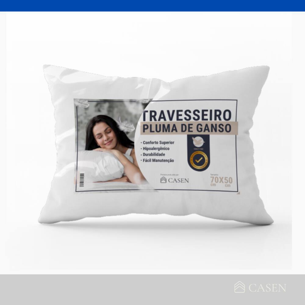 Travesseiro Pluma Ganso 70x50cm Toque Macio Antiácaro Conforto Premium