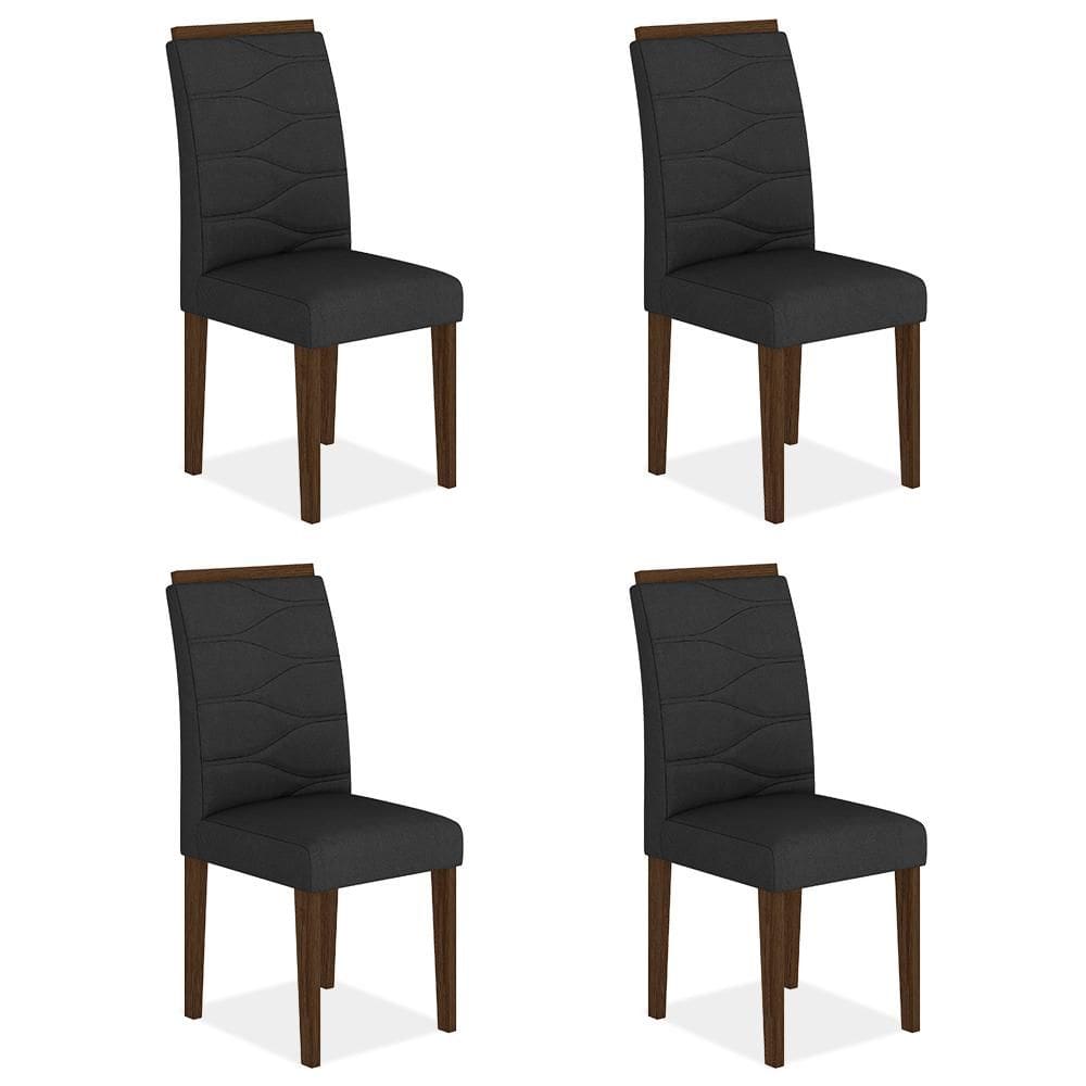 Kit 4 Cadeiras Estofadas Vitória Imbuia/preto - Móveis Arapongas