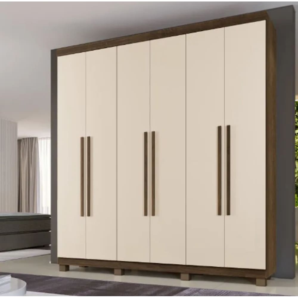 Guarda Roupa Milão 6 Portas 100% MDF Benetil Móveis - Imbuia/Off