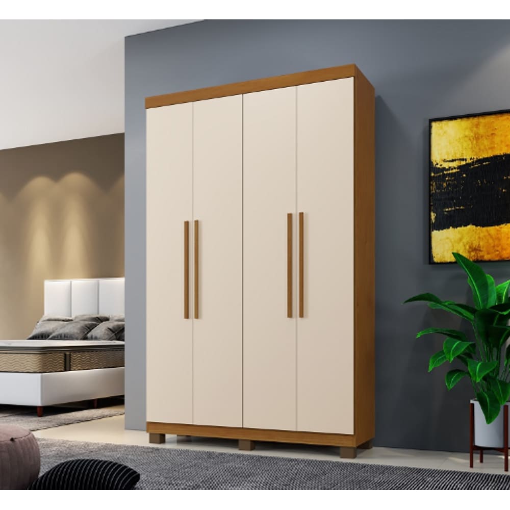 Guarda Roupa Milão 4 Portas 100% MDF Benetil Móveis - Cinamomo/Off