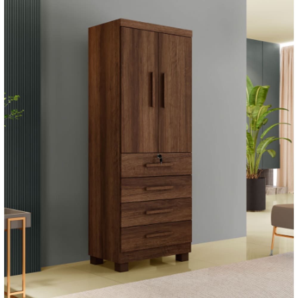 Guarda Roupa New Maia 2 Portas 4 Gavetas com Chave Benetil Móveis - Imbuia
