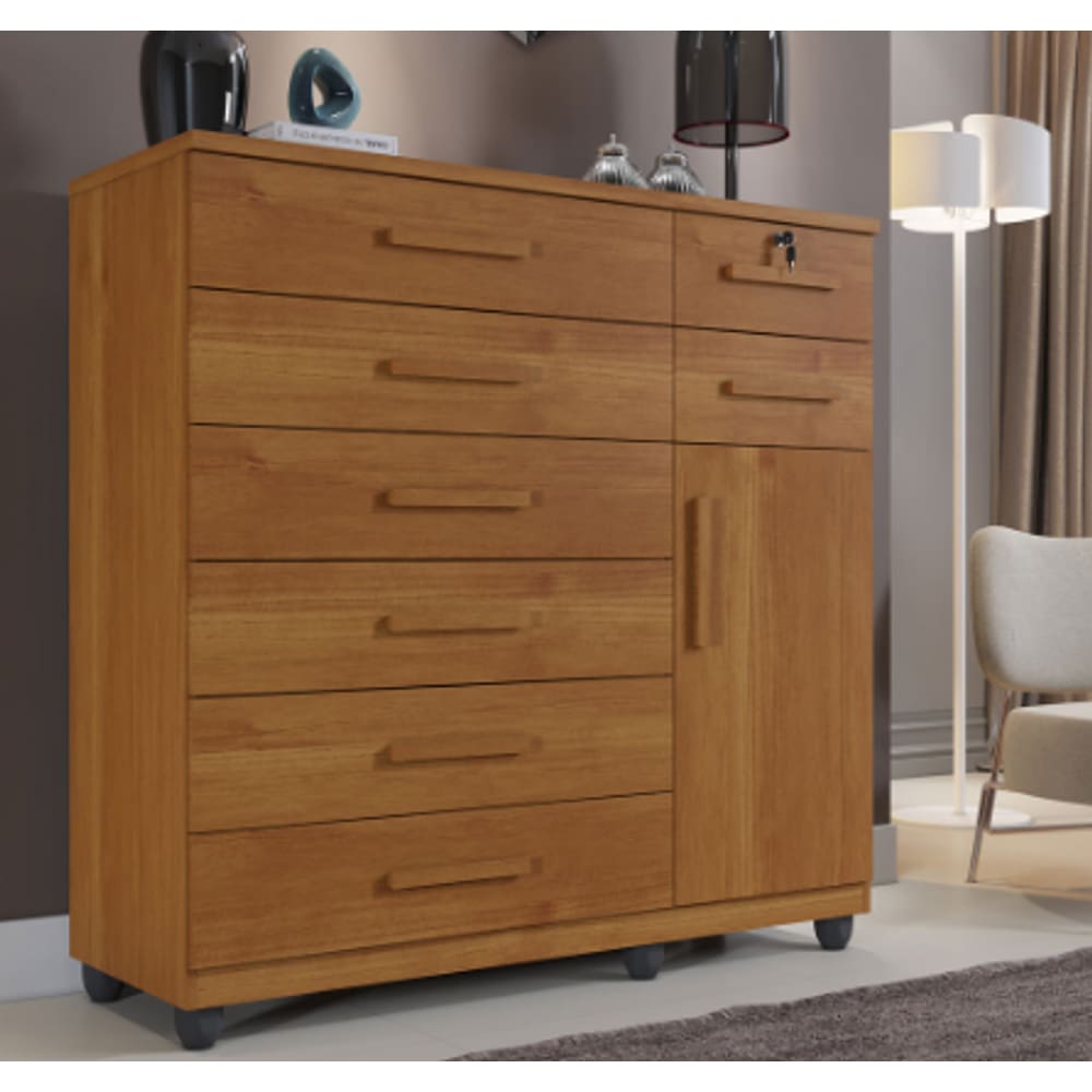 Cômoda New Vitória 8 Gavetas 1 Porta Benetil Móveis - Cinamomo