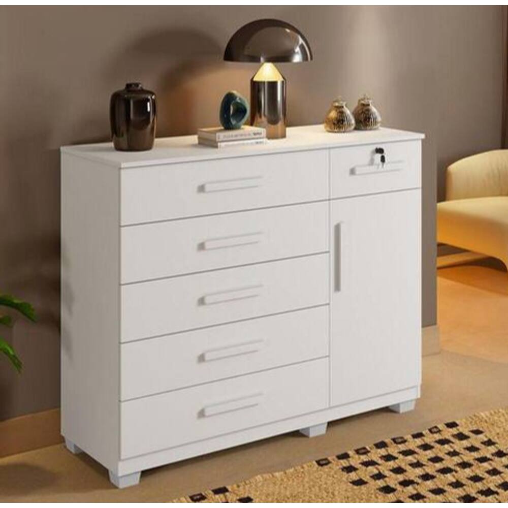 Cômoda Milão 6 Gavetas 1 Porta Benetil Móveis - Branco