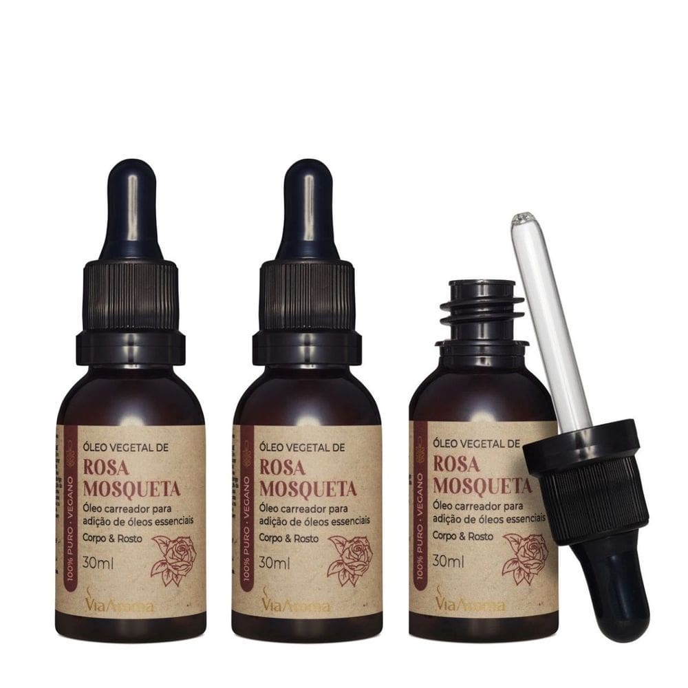 Kit 3 Óleo Vegetal Puro Rosa Mosqueta 30ml Via Aroma