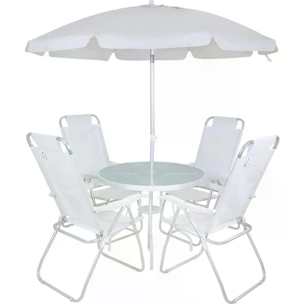 Conjunto Noronha para Jardim em Aluminio com Cadeira + Mesa + Guarda Sol Branco- Bel
