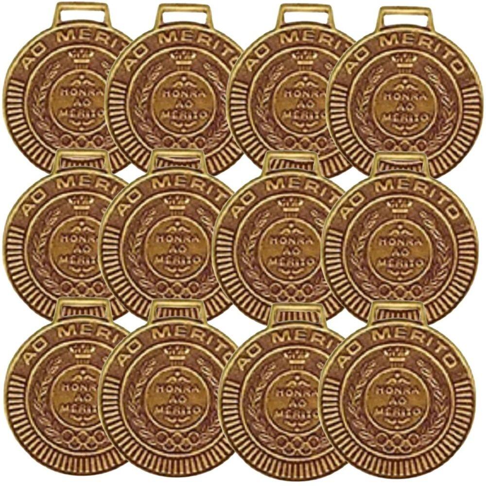 Kit com 20 Medalhas Rema Honra Ao Mérito 40mm Com Fita Cor Bronze 4440