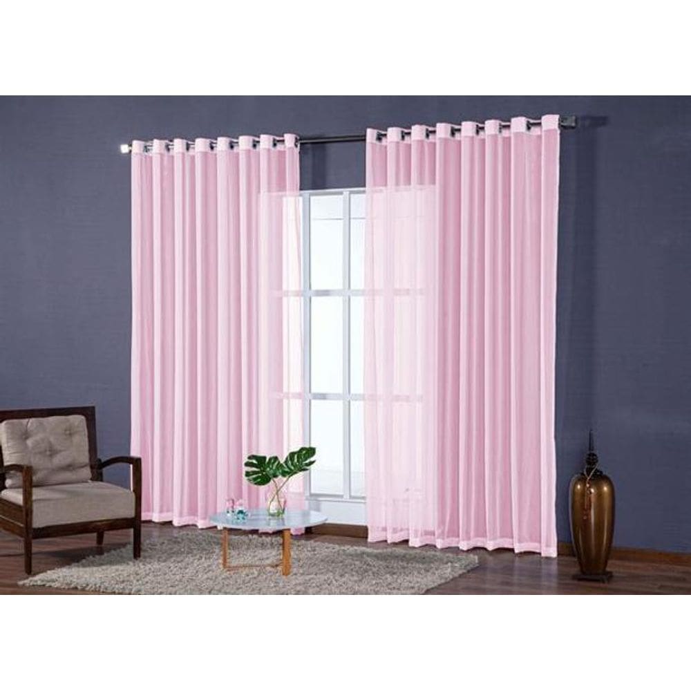Cortina Para Quarto Em Tecido Voal Liso Rose 6,00X2,50M