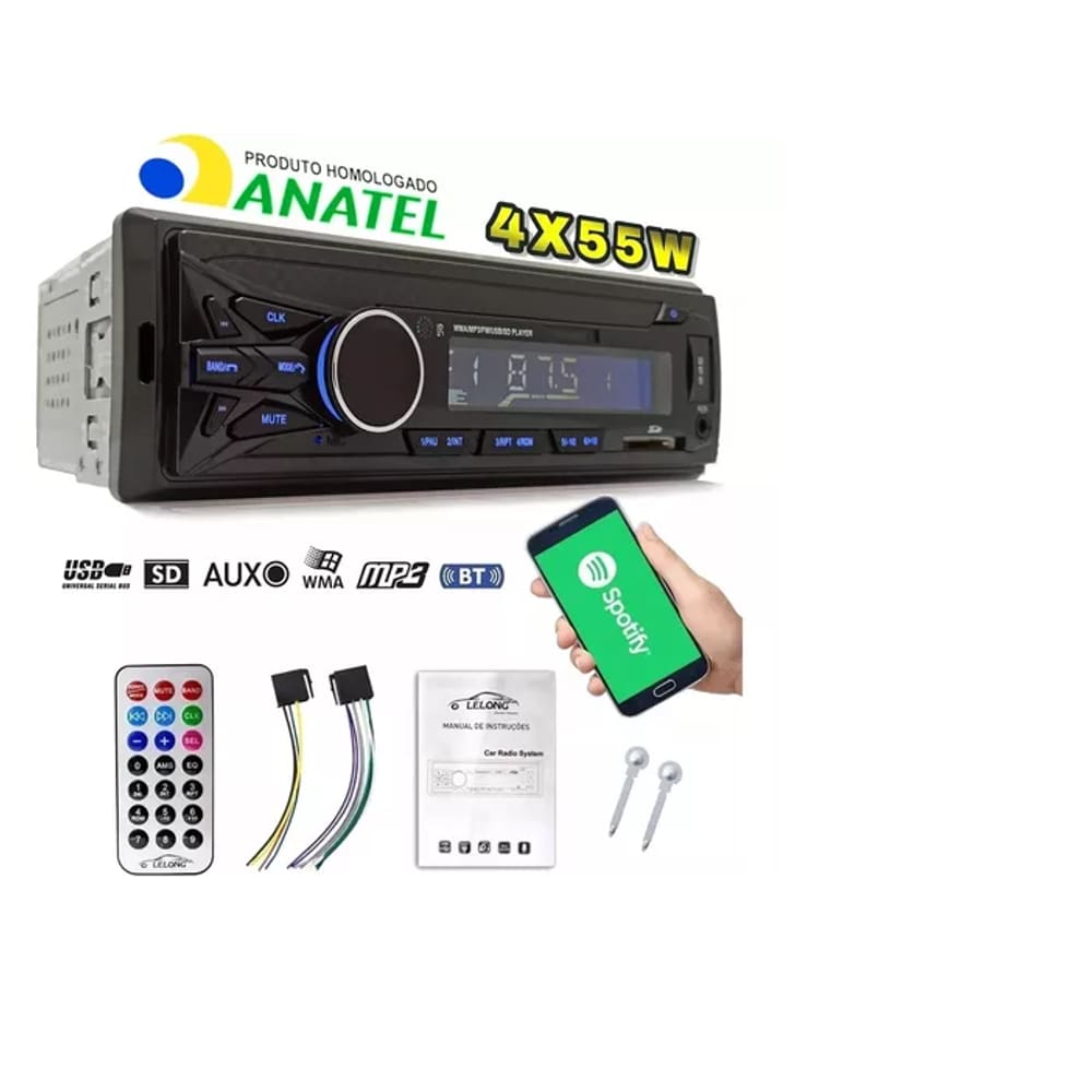 Som Automotivo Bluetooth USB SD MP3 WMA AUX IN BT