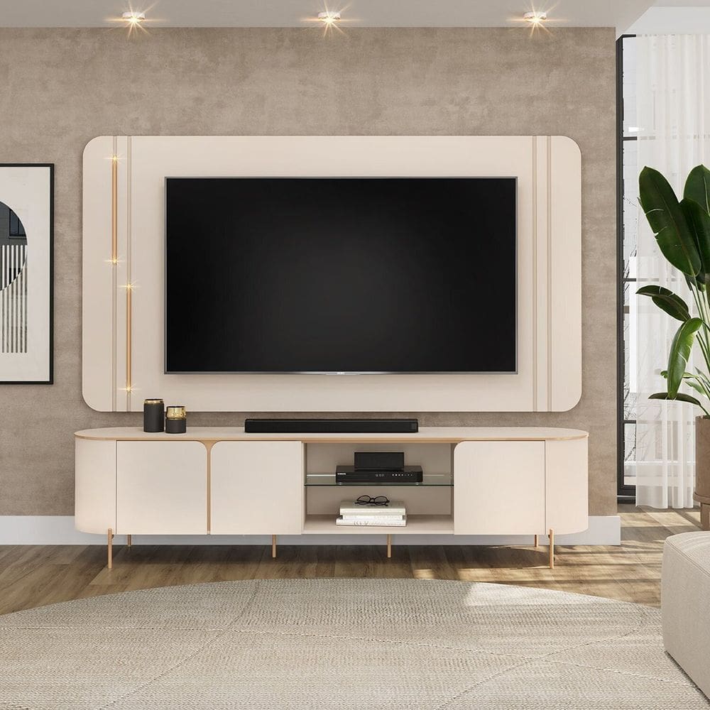 Rack com Painel para Sala de Estar Ariana 132x241x45 cm Off White