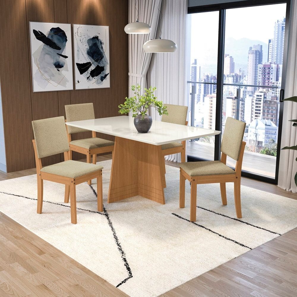Conjunto Mesa Lotus com 4 Cadeiras 78x160x90 cm Canela/Bege