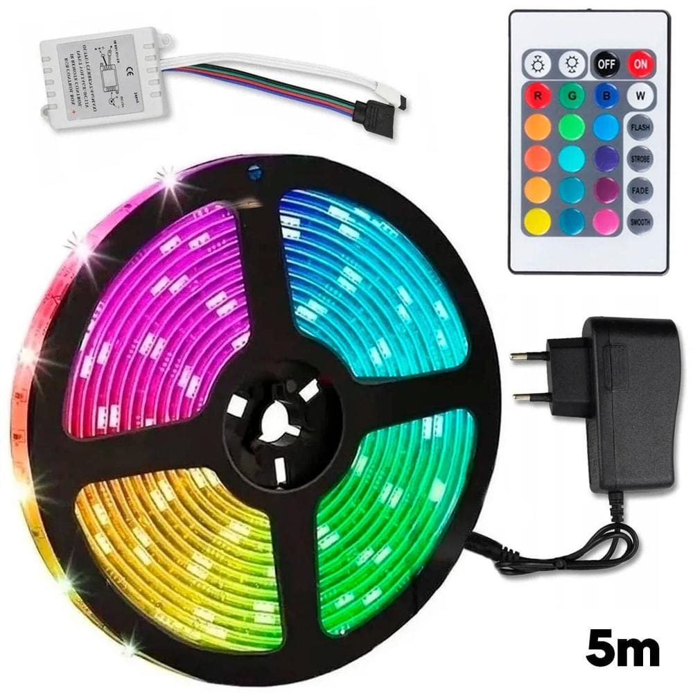 Fita Led Rgb 5M Colorida Digital Iluminação Controle Brilho
