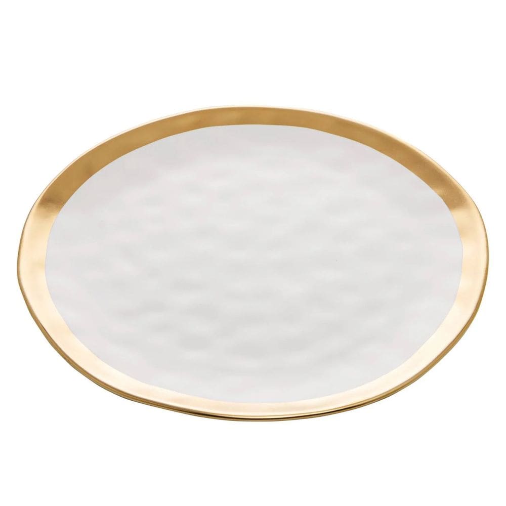 Prato Raso em Porcelana Dubai Branco e Dourado 25cm Wolff