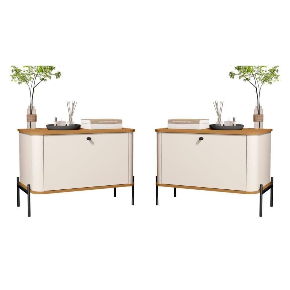 Jogo De Mesa De Cabeceira Sofia Off White Nature Preto
