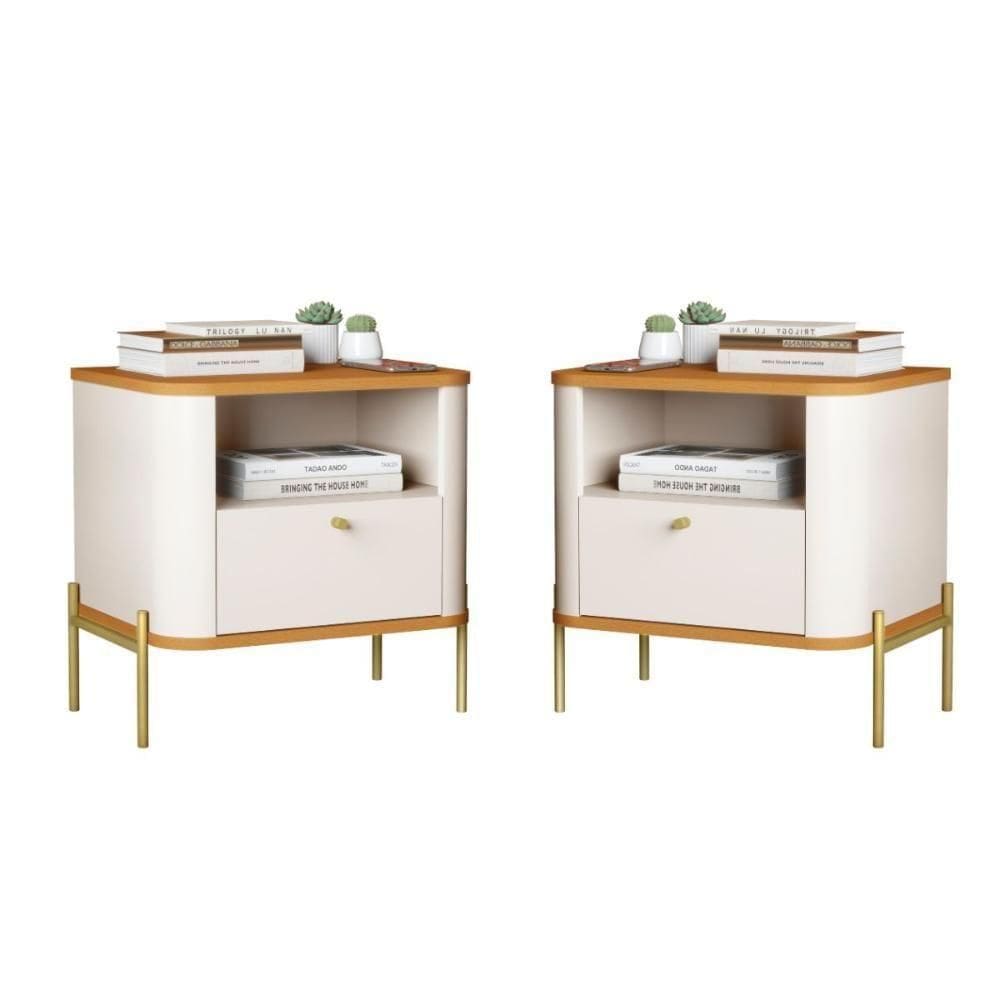 Jogo De Mesa De Cabeceira Bali Off White Nature Dourado