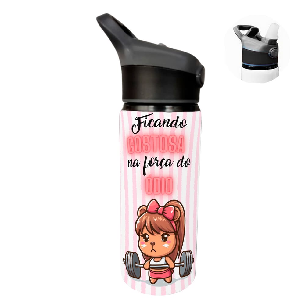 Garrafa Squeeze 600ml Capivara Academia Ficando gostosa na força do ódio