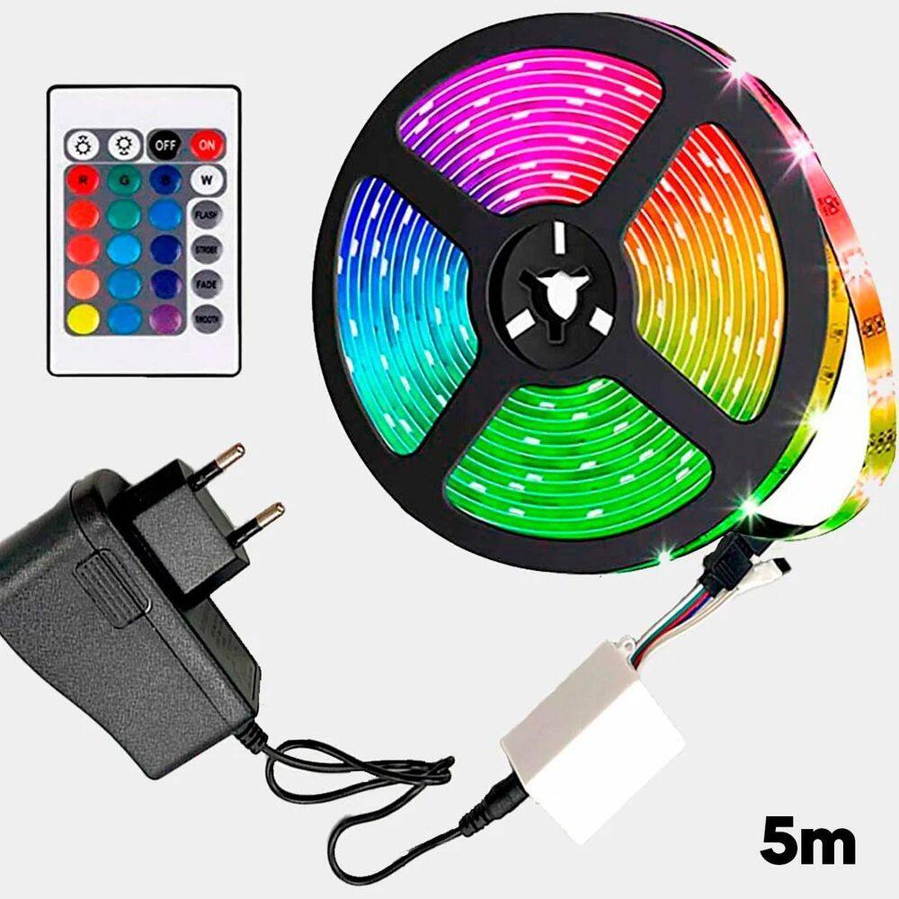 Fita Led Rgb 5M Neon Brilho Multicores Controle Iluminação