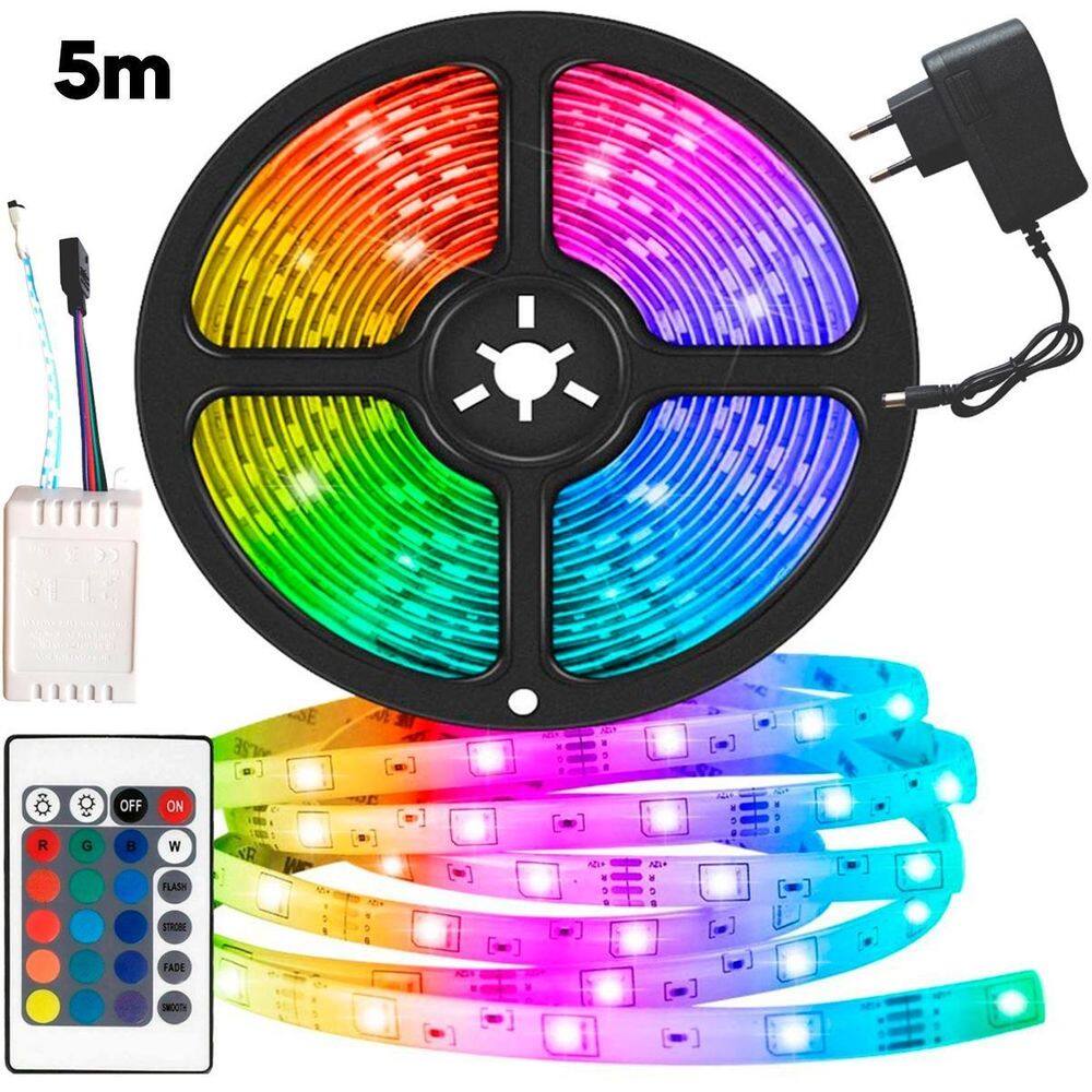 Fita Led Rgb 5M Brilho Digital Colorido Iluminação Controle