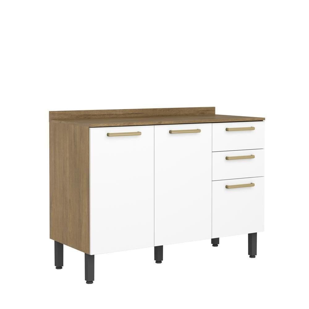 Balcão Com Tampo 3 Portas 2 Gavetas Branco Axé Bertolini Branco Carvalho