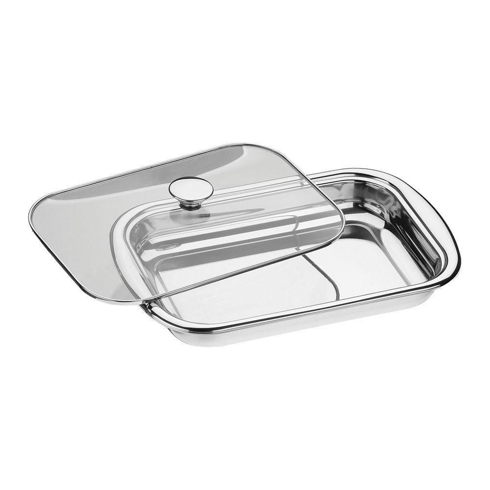 Assadeira Tramontina Cosmos Retangular 61315434 Inox Com Tampa De Vidro Inox 61315434