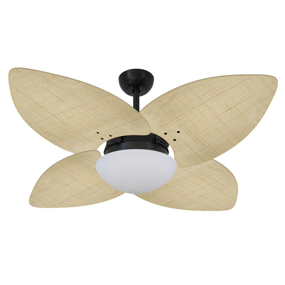 Ventilador Teto Volare Preto Vidro Dunamis Palmae Palha 220V