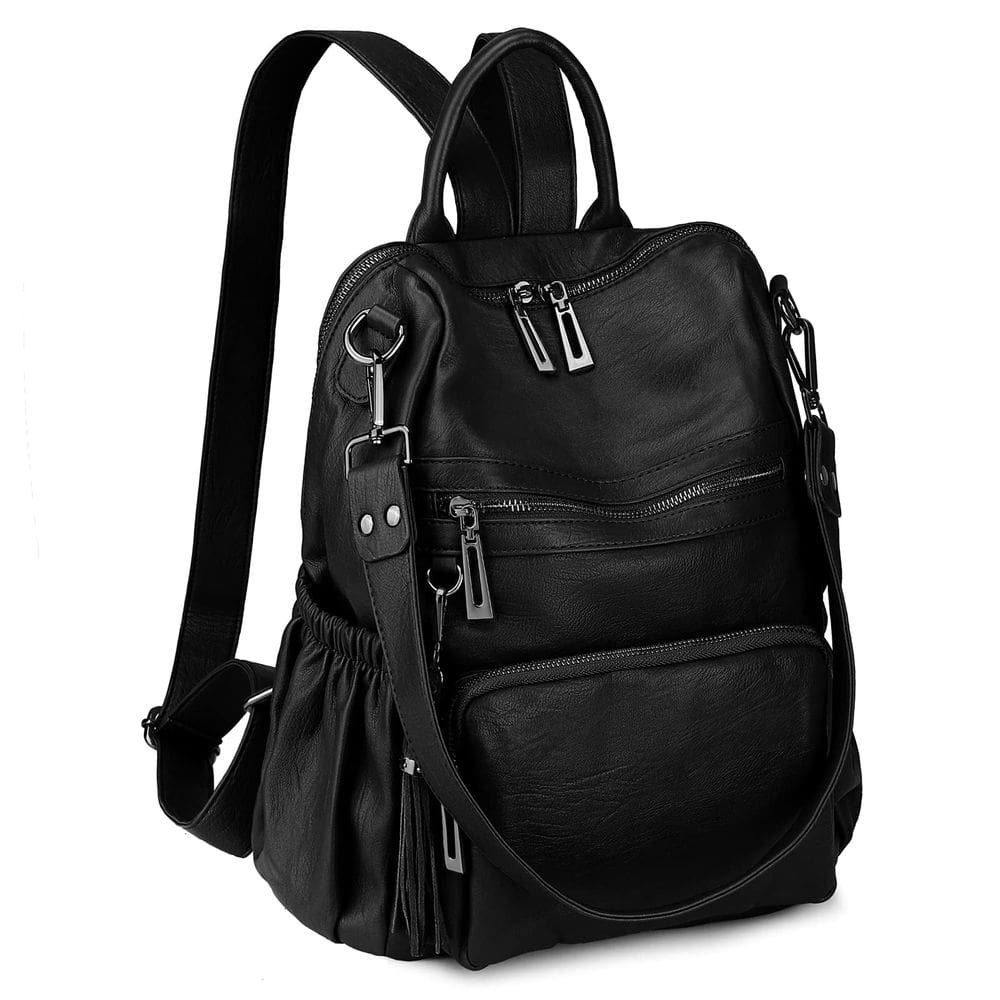Mochila de viagem Uromee para mulheres de couro vegano preta