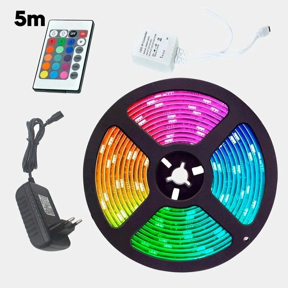 Fita Led Rgb 5M Colorida Digital Iluminação Controle Brilho