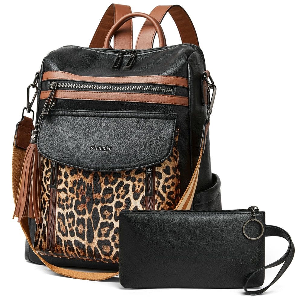 Mochila Shrie Fashion Leather para mulheres, preta
