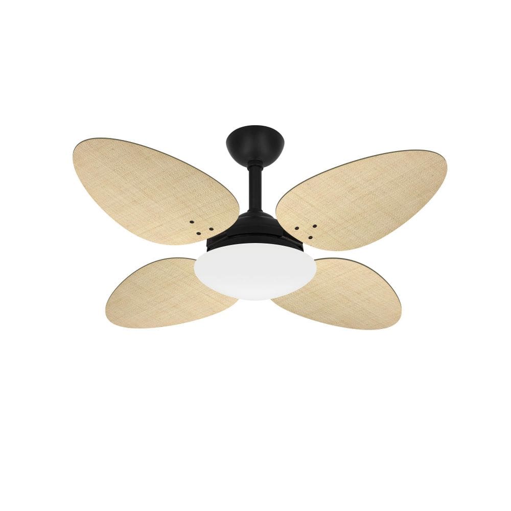 Ventilador Teto Trevo Preto 4 Pás Palha Natural Ventax 220V