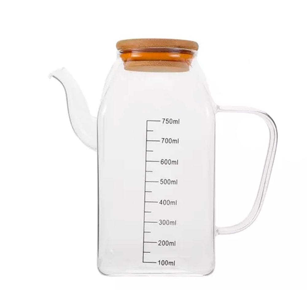 Galheteiro Azeiteiro Vinagreiro de Vidro Borosilicato com Tampa de Bambo 750ML