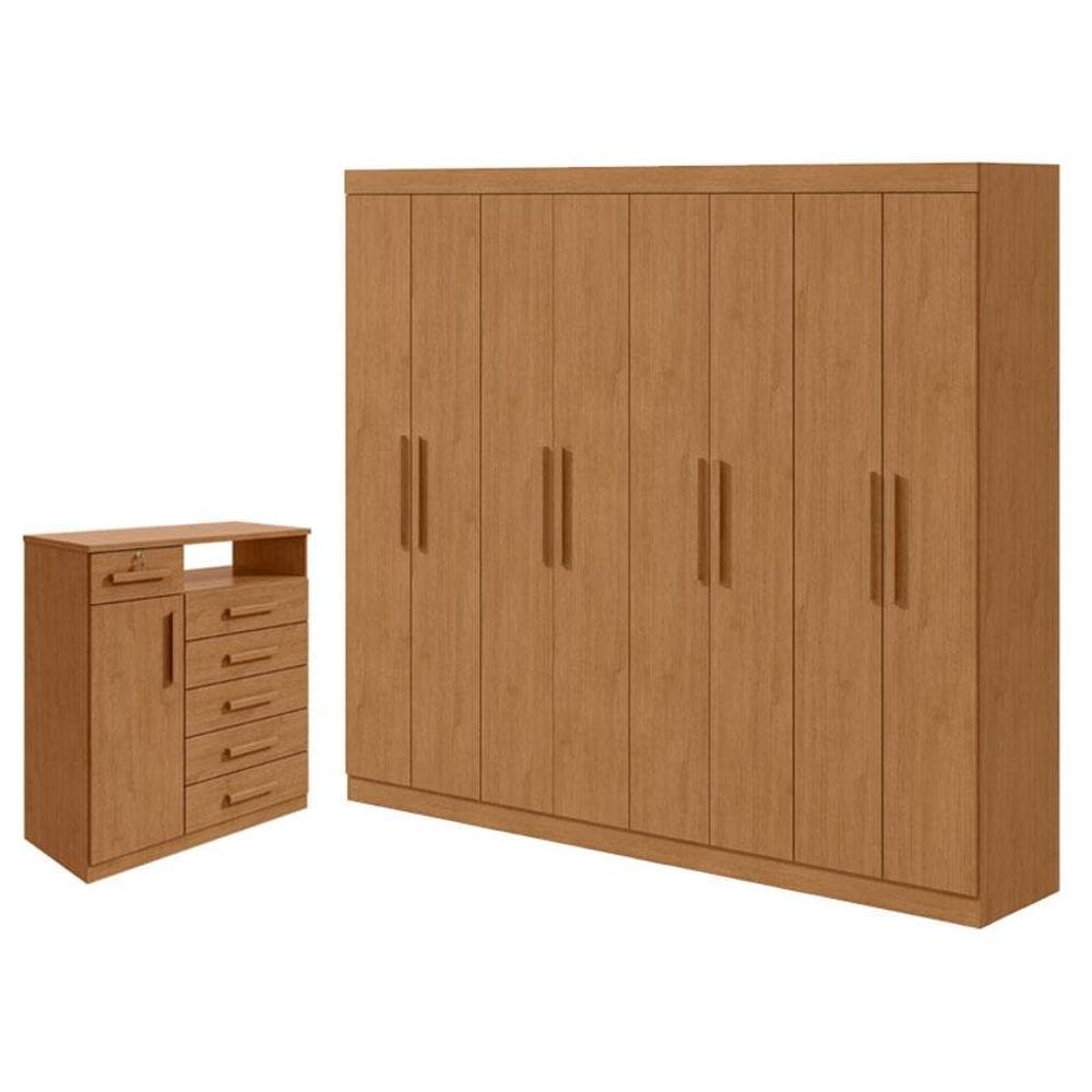 Guarda Roupa Casal Andara Soft e Cômoda Sapateira da Vinci Amêndoa Clean – Lopas