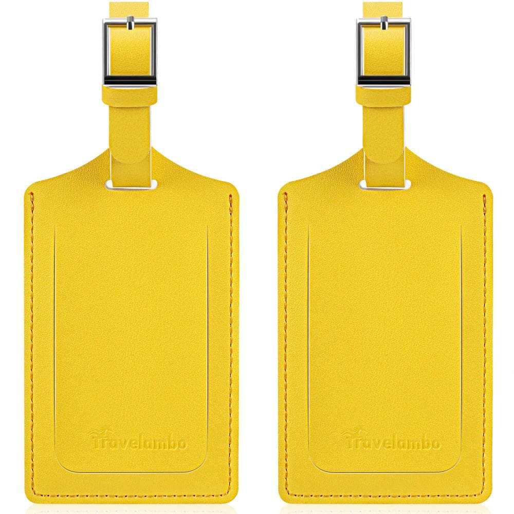 Etiquetas de bagagem Travelambo Faux Leather Privacy, pacote com 2, amarelo