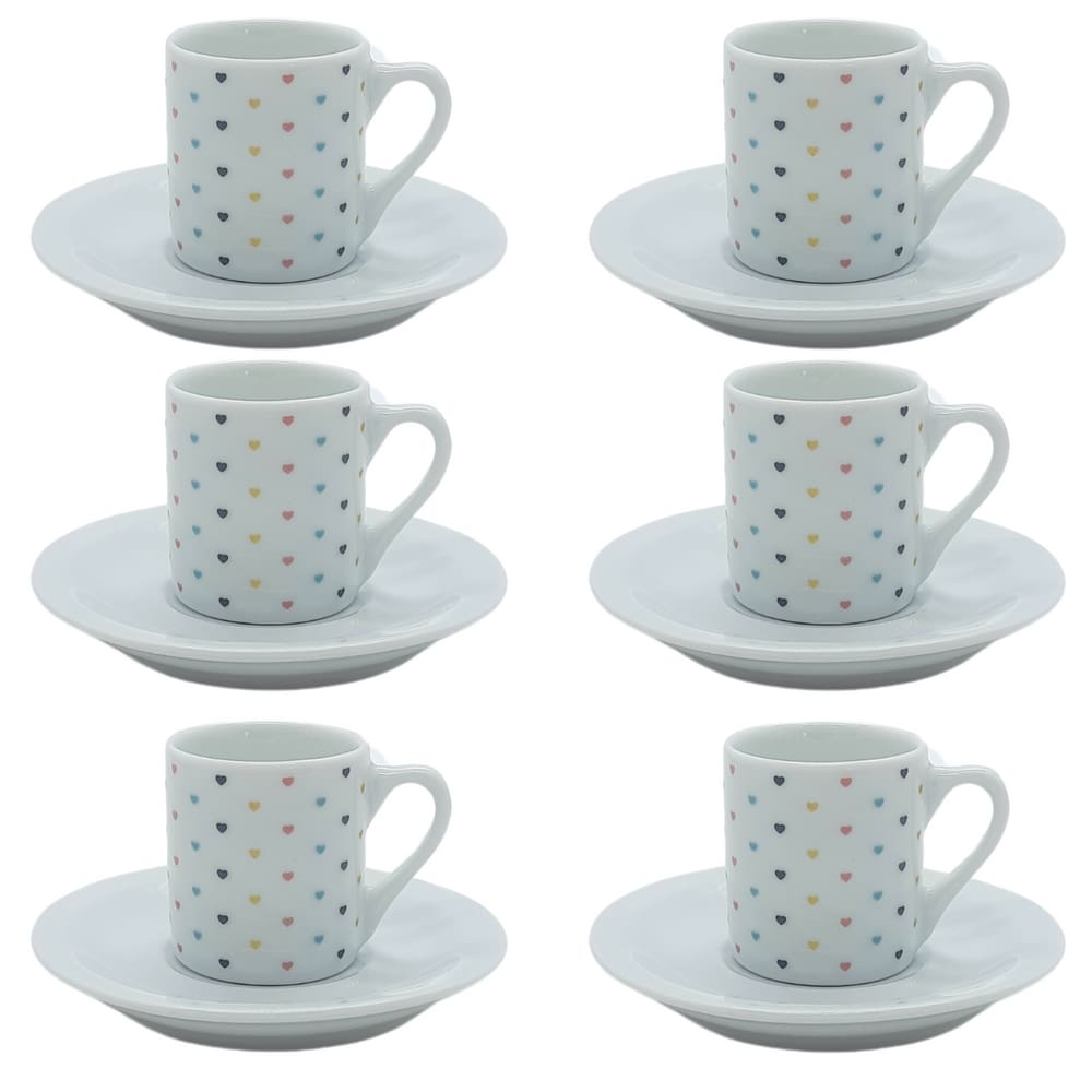 Jogo 6 xícaras café tradicional 55ml poá com pires Porcelana