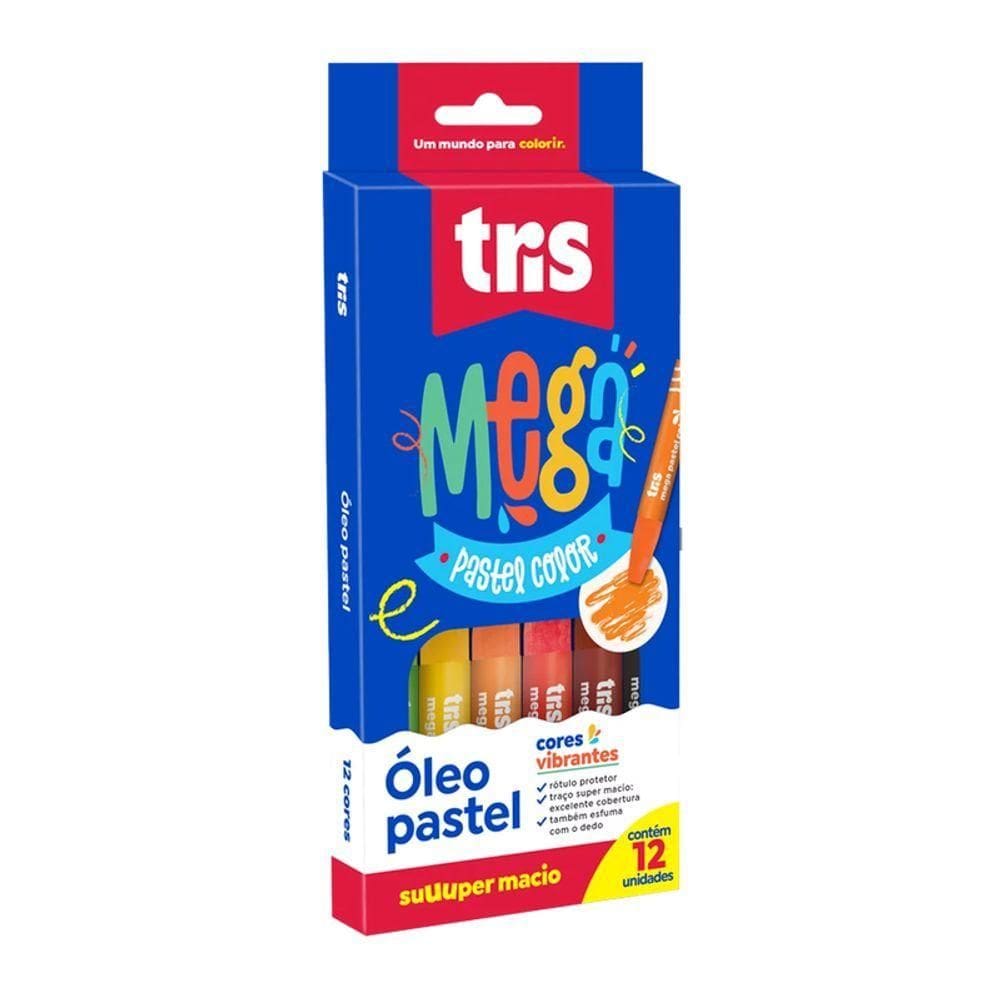 Giz Pastel Oleoso Tris 12 Cores Vibrantes